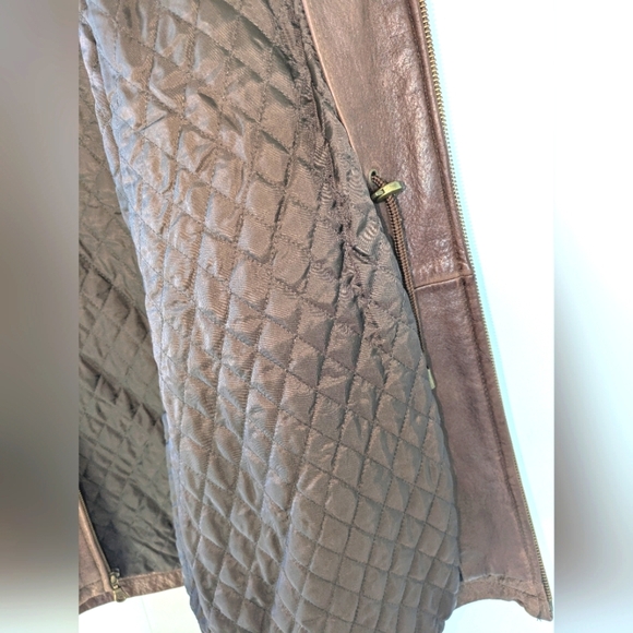 Wilsons Leather Heavy Winter Coat Medium Brown Lined Long Zip Waist - Picture 5 of 10